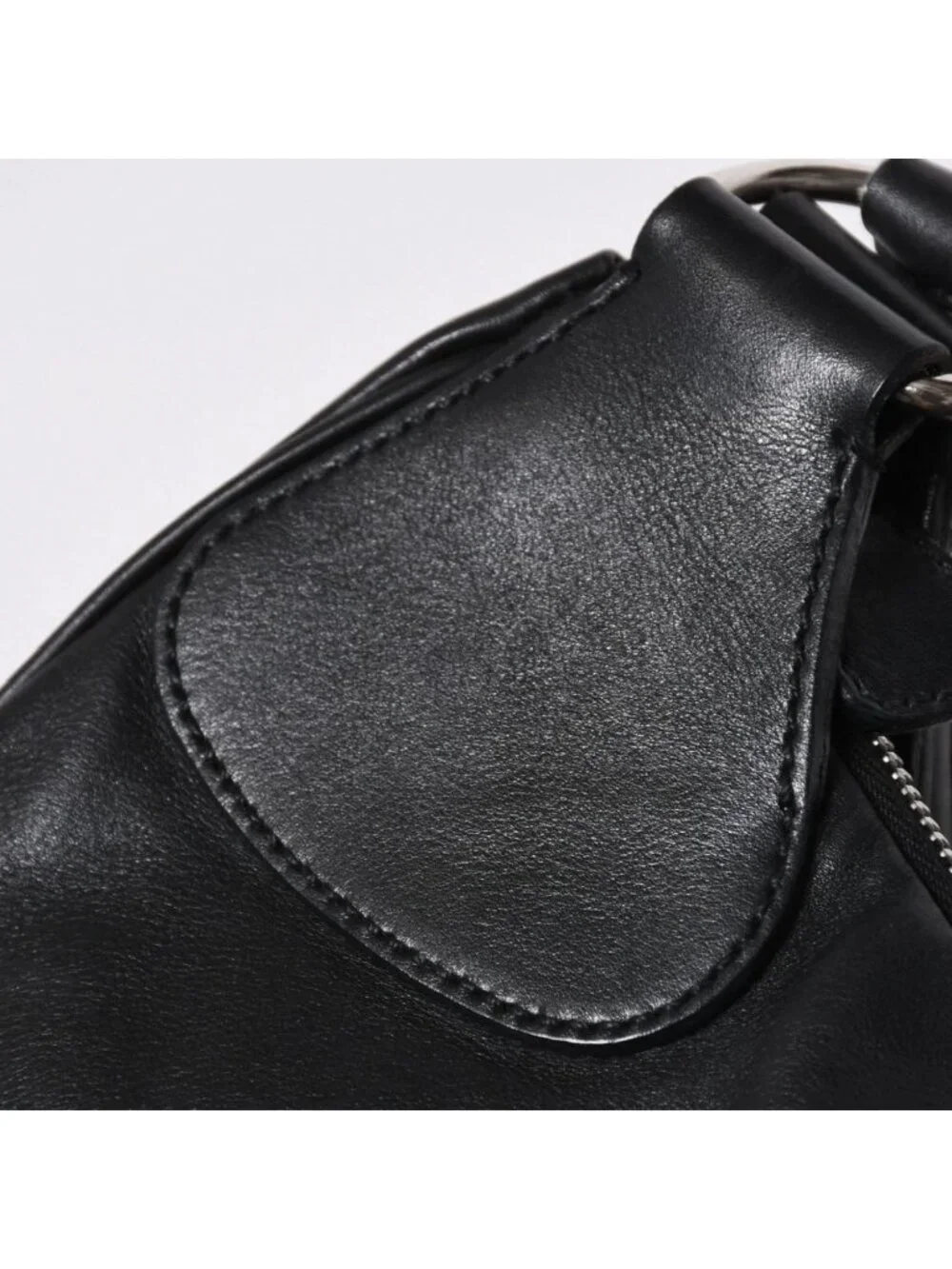 Prada Black Leather Handbag Silver Metal Patent Plate